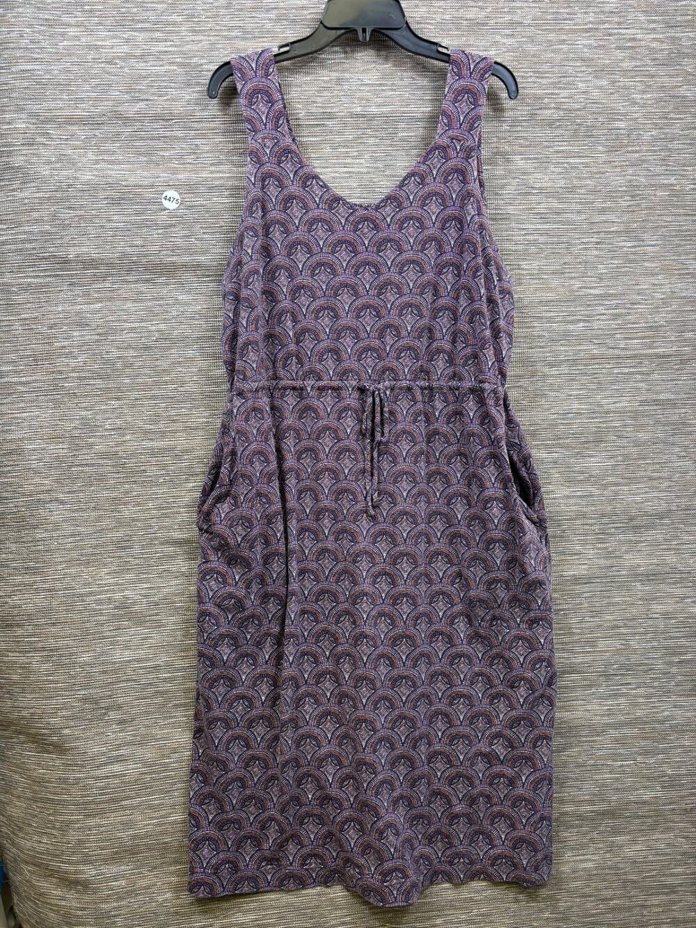Duluth Trading Co To'n'Flow Knit Purple Floral Midi Tank Dress Tie Waist Size XL
